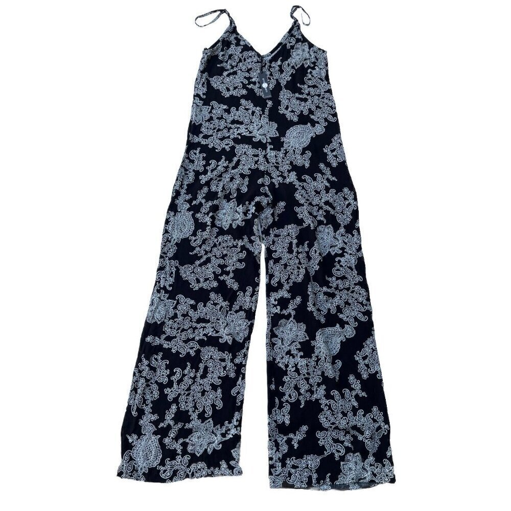 After Party By Nasty Gal Women’s Black Strappy Floral Wide Leg Jumpsuit Size XS - Picture 9 of 16